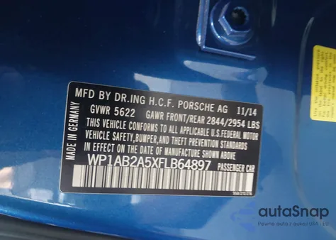 2015 Porsche Macan S from USA, damaged, VIN WP1AB2A5XFLB64897